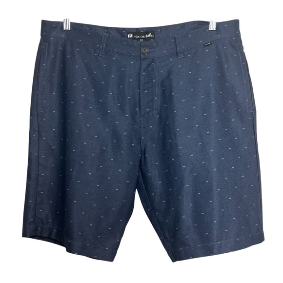 Travis Mathew Shorts Mens 38 Blue White Print Golf Outdoor Lightweight Stretch - Picture 1 of 11